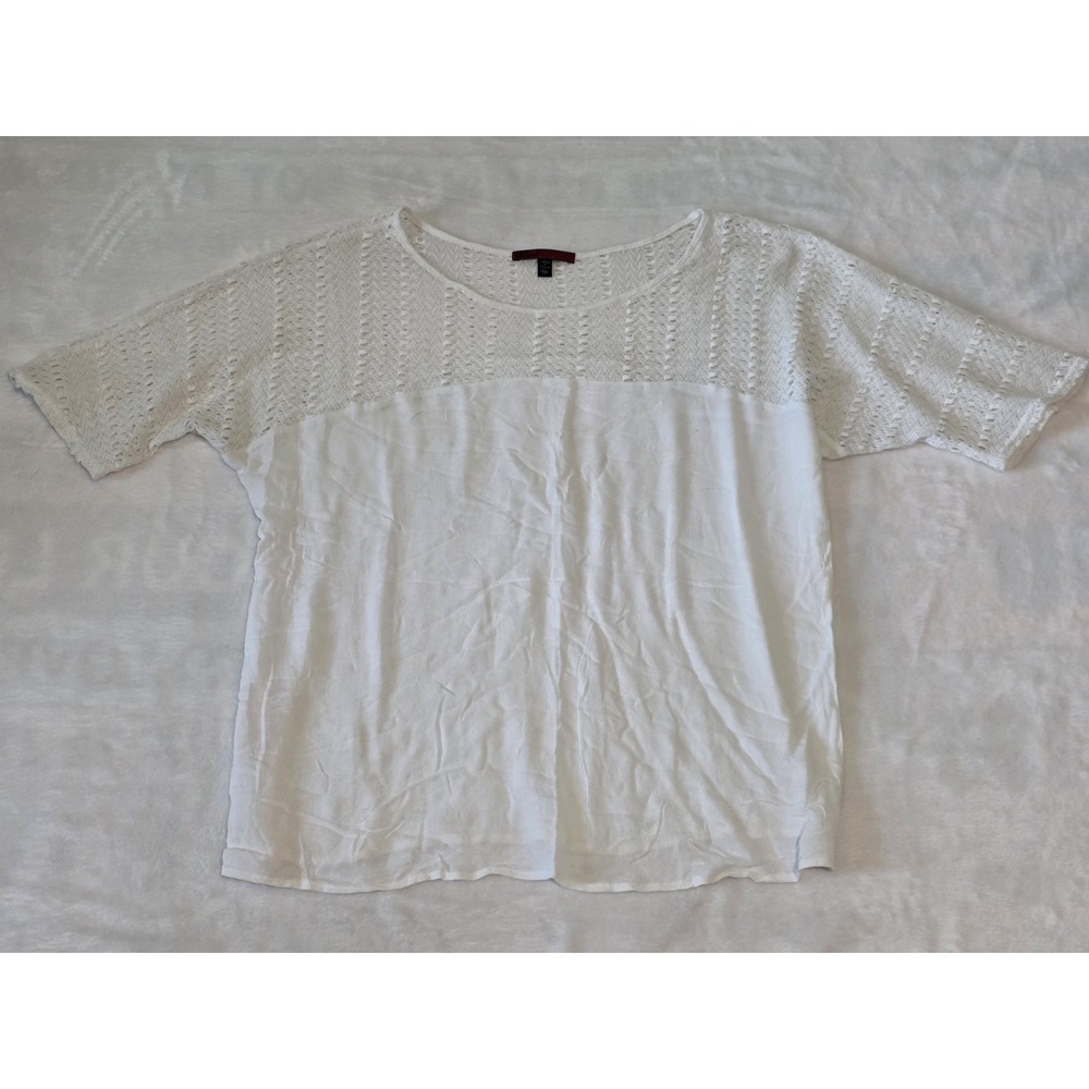 BKE Red Womens White Crochet Lace Mixed Media Short Sleeve Top Medium
